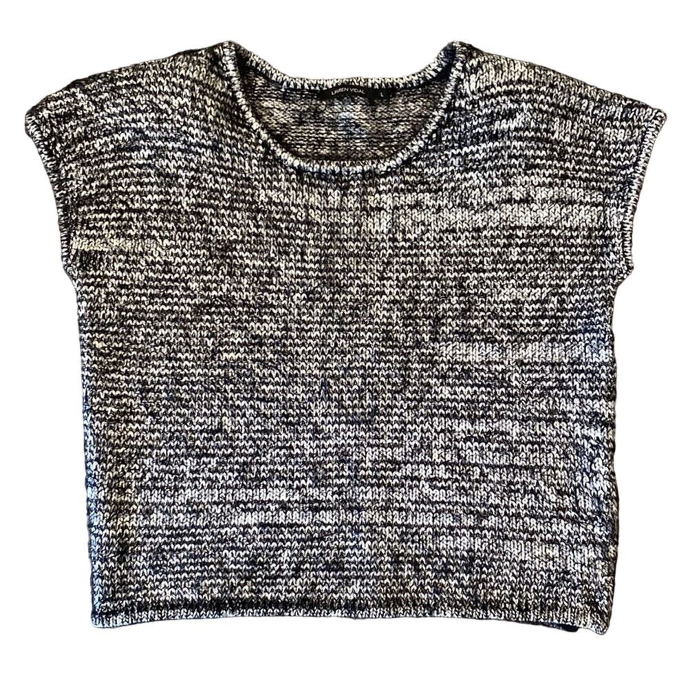 Lauren Vidal Chunky Knit Sleeveless Sweater Black White Size L